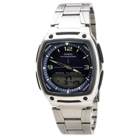 Casio Men's Classic Blue Dial Ana-Digi Illuminator Stainless Steel Bracelet Databank Watch | AW81D-2A ,