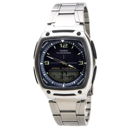 Casio Men's Classic Blue Dial Ana-Digi Illuminator Stainless Steel Bracelet Databank Watch | AW81D-2A ,