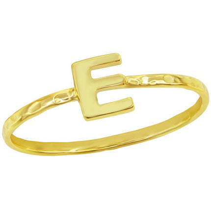Classic Unisex Gold Tone E Initial Hammered Ring - W-2822 ,
