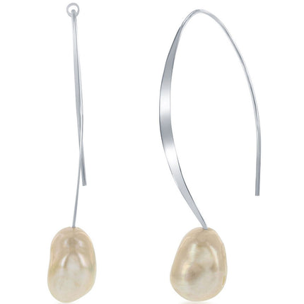 Classic Women's Earrings - Sterling Silver White Freshwater Pearl Threader | D-6774 ,
