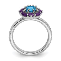 Sterling Silver Stackable Expressions Amethyst and Blue Topaz Ring | QSK792 ,