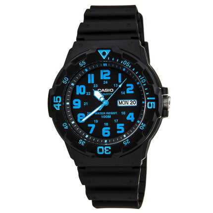 Casio Men's Classic Sport Dual Time Blue Accent Black Dial Resin Strap Watch | MRW200H-2B ,