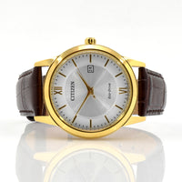 Citizen Men's Leather Strap Watch - Eco-Drive Yellow Steel Silver Dial | AW1232-04A ,