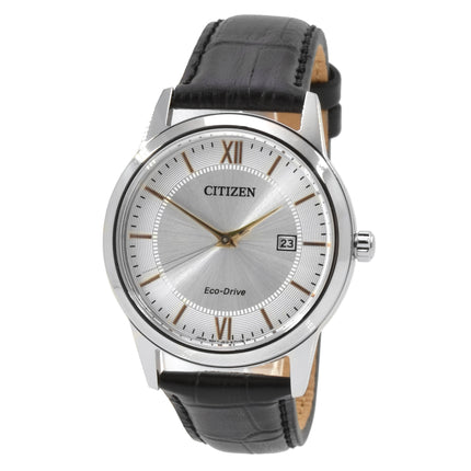 Citizen Men's Leather Strap Watch - Classic Dress Eco-Drive Silver Dial | AW1236-03A ,