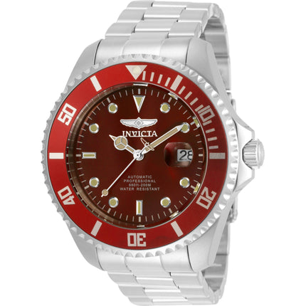 Invicta Men's Watch - Pro Diver Automatic Red Dial Silver Steel Bracelet | 35722 ,