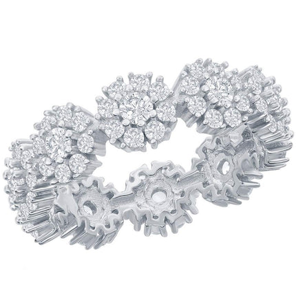 Classic Women's Flower Design CZ Eternity Ring - W-2706 ,