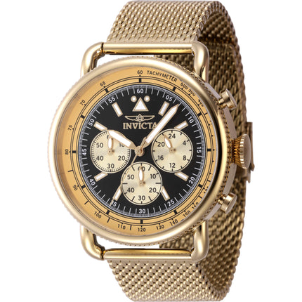 Invicta Men's Chrono Watch - Speedway Black Dial Yellow Gold Mesh Bracelet | 47361 ,