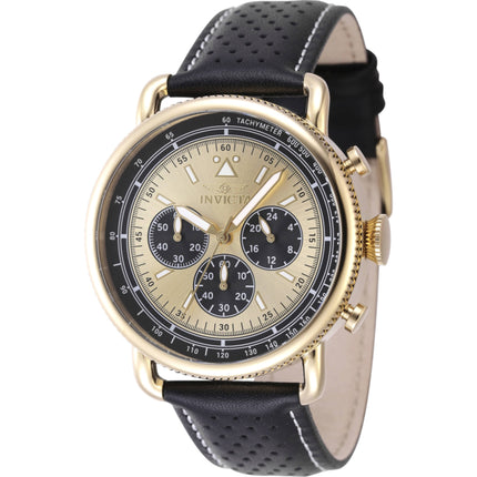 Invicta Men's Chronograph Watch - Speedway Gold Tone Dial Black Leather Strap | 47365 ,
