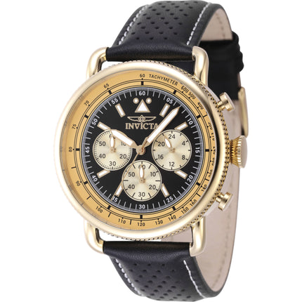Invicta Men's Chronograph Watch - Speedway Black Dial Yellow Gold Case Strap | 47366 ,