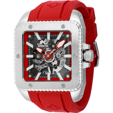 Invicta Men's Watch - Cuadro Mechanical Silver Tone, Red and Grey Dial Strap | 44002 ,