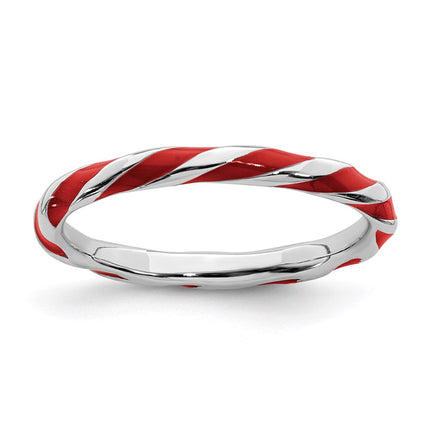 Sterling Silver Stackable Expressions Twisted Red Enameled Ring | QSK547 ,