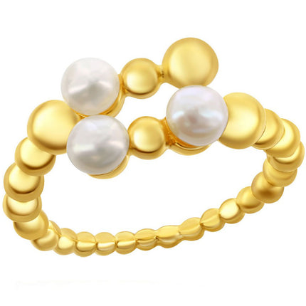 Classic Women's Gold FWP and Beaded Open Ring - W-2674 ,