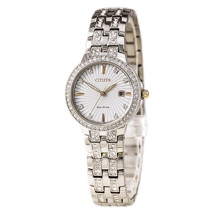 Citizen Women's Eco Drive Watch - Silhouette Crystal White Dial Steel Bracelet ,