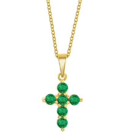 Classic Women's Necklace - Sterling Silver Gold Plated Emerald Cross | M-6825 ,