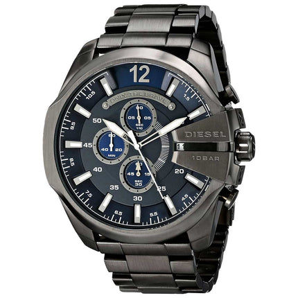 Diesel DZ4329 Men's Mega Chief Navy Blue Dial Gunmetal IP Steel Bracelet Chronograph Watch ,