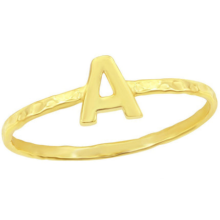 Classic Unisex Gold Tone A Initial Hammered Ring - W-2818 ,