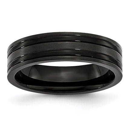 Titanium Grooved Black IP-plated 6mm Brushed and Polished Band | TB365 ,