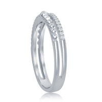 Sterling Silver Half Beaded and CZ Double Band Ring - W-2111 ,