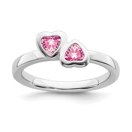 Sterling Silver Stackable Expressions Pink Tourmaline Double Heart Ring | QSK407 ,