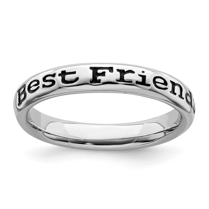 Sterling Silver Stackable Expressions Polished Enameled Friends Ring | QSK997 ,