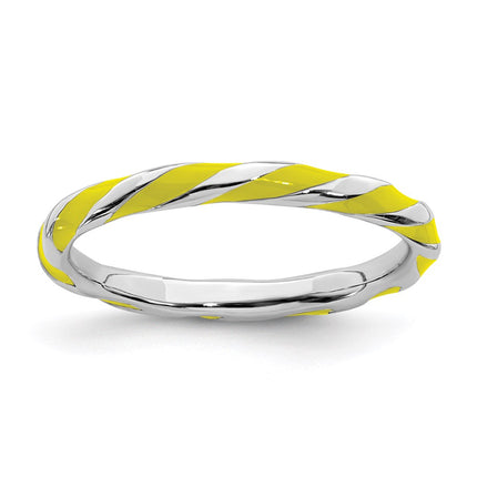Sterling Silver Stackable Expressions Twisted Yellow Enameled Ring | QSK548 ,