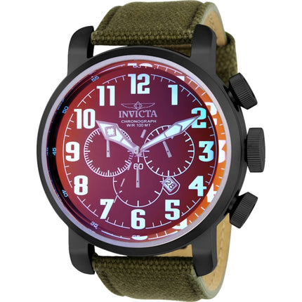 Invicta Men's Watch - Aviator Quartz Chronograph Black Dial Green Strap Date | 24026 ,