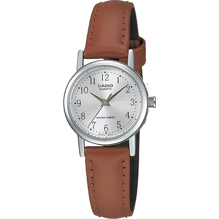 Casio Women's Watch - Quartz Silver Tone Dial Brown Leather Strap | LTP1095E-7B ,