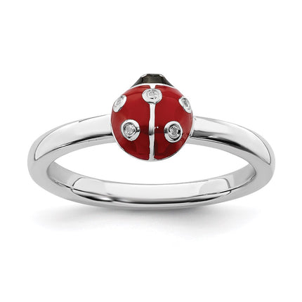 Sterling Silver Stackable Expressions Red & Black Enamel w/Diamond Ring | QSK1542 ,