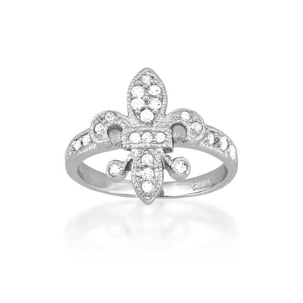 Sterling Silver Fleur De Lis Style CZ Ring - W-8414 ,