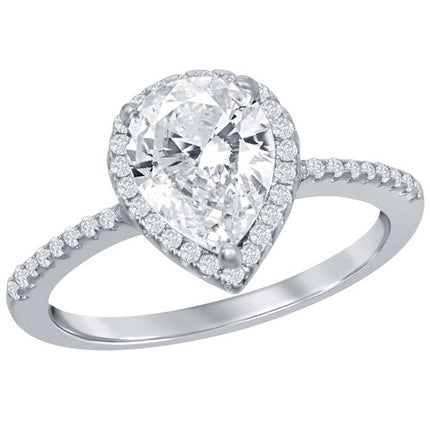 Classic Women's Pear-Shaped Halo Pave Band Ring - W-2849 ,