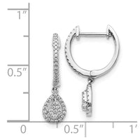 14K White Gold Diamond Pear Shaped Hinged Hoop Earring ,
