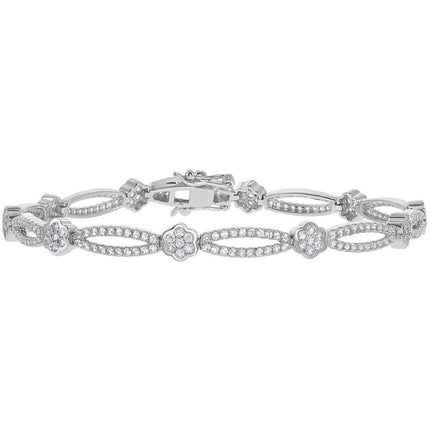 Women's Bracelet - Sterling Silver Flower and Open Oval Topaz | BLT-7366 ,