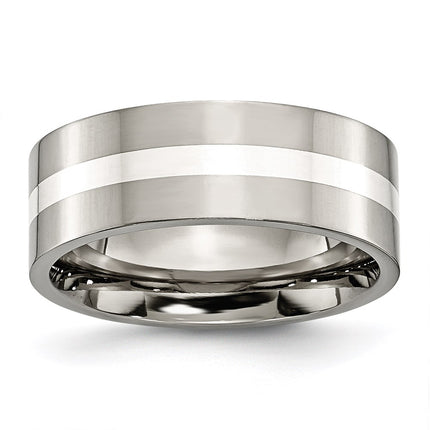 Titanium Sterling Silver Inlay Flat 8mm Polished Band | TB209 ,