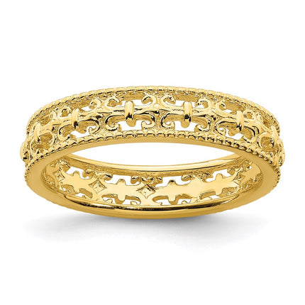 Sterling Silver Stackable Expressions Gold-plated Carved Band | QSK1669 ,