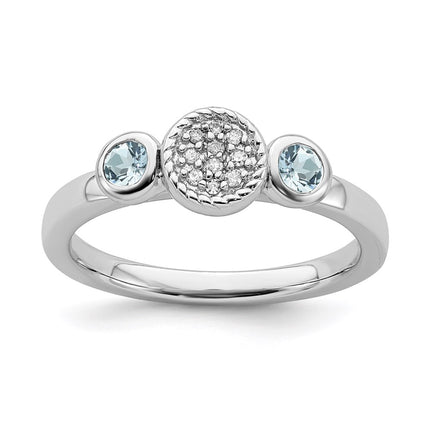 Sterling Silver Stackable Expressions Dbl Round Aquamarine & Dia. Ring | QSK522 ,