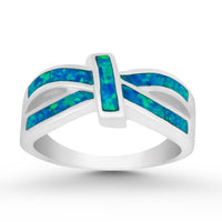 Sterling Silver Blue Inlay Opal Ring - W-9972 ,