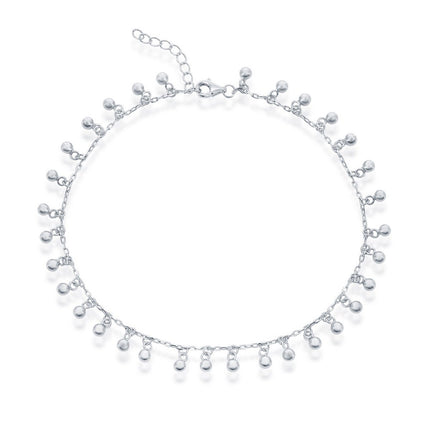 Classic Women's Anklet - Sterling Silver Beaded Dangling Charms | R-9261 ,