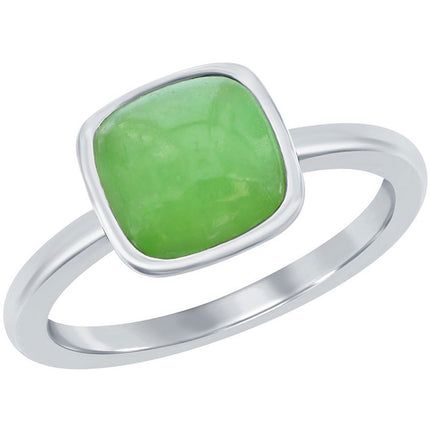 Classic Unisex Silver 8mm Cushion Jade Ring - W-2843 ,