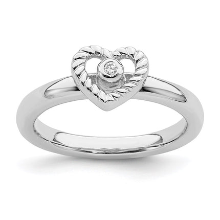 Sterling Silver Stackable Expressions Heart Diamond Ring | QSK345 ,