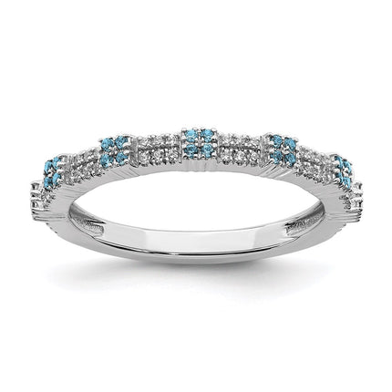 Sterling Silver Stackable Expressions Blue Topaz & Diamond Ring | QSK2159 ,