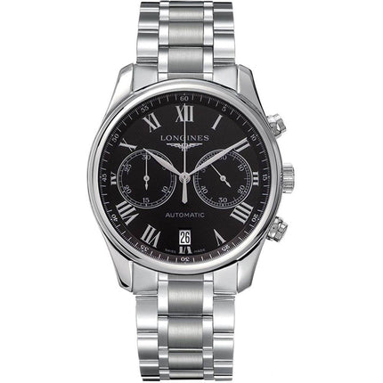 Longines Men's Watch - Master Chronograph Black Dial Silver Steel Bracelet | L26294516 ,
