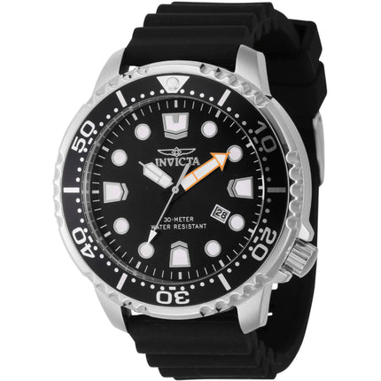 Invicta Men's Watch - Pro Diver Silver Tone Case Black Dial Silicone Strap | 44832 ,