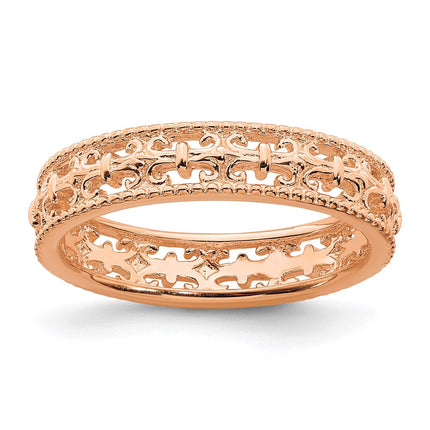 Sterling Silver Stackable Expressions Pink-plated Carved Band | QSK1670 ,