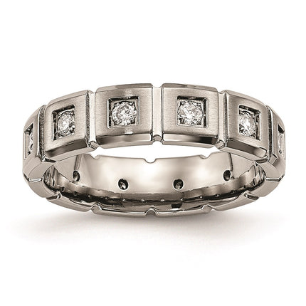 Titanium Brushed/Polished Grooved CZ Ring | TB487 ,