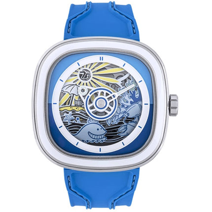 SevenFriday Unisex Watch - Beach Club Automatic Blue Soft Silicone Strap | T1-09 ,
