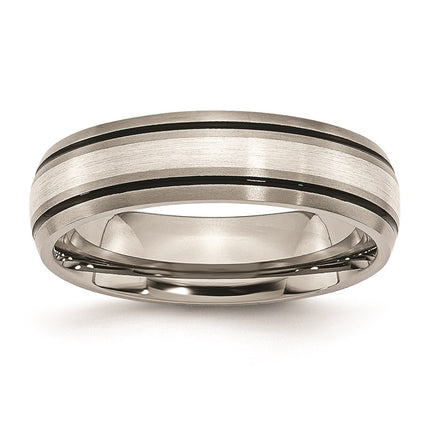 Titanium Grooved Sterling Silver Inlay 6mm Brushed/Polished Band | TB17 ,