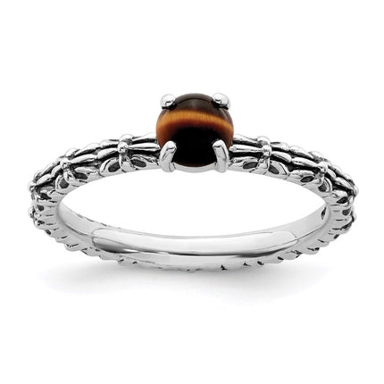 Sterling Silver Stackable Expressions Tigers Eye Antiqued Ring | QSK748 ,