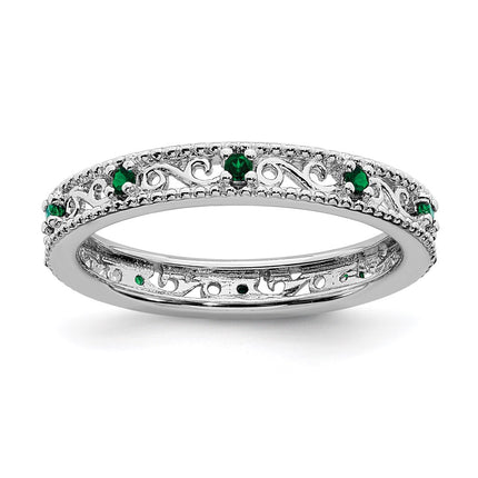 Sterling Silver Stackable Expressions Created Emerald Ring | QSK1486 ,