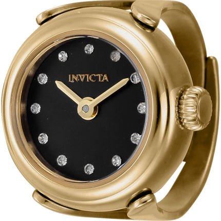 Invicta Women's Watch Ring - Mini Angel Quartz Gold Tone Steel Case Black Dial | 44482 ,