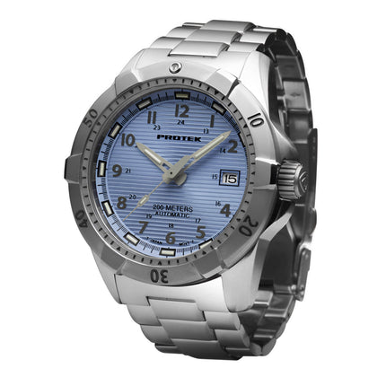 ProTek Men's Automatic Stainless Steel Case & Bracelet Lt Blue Dial Watch | 2207BR ,
